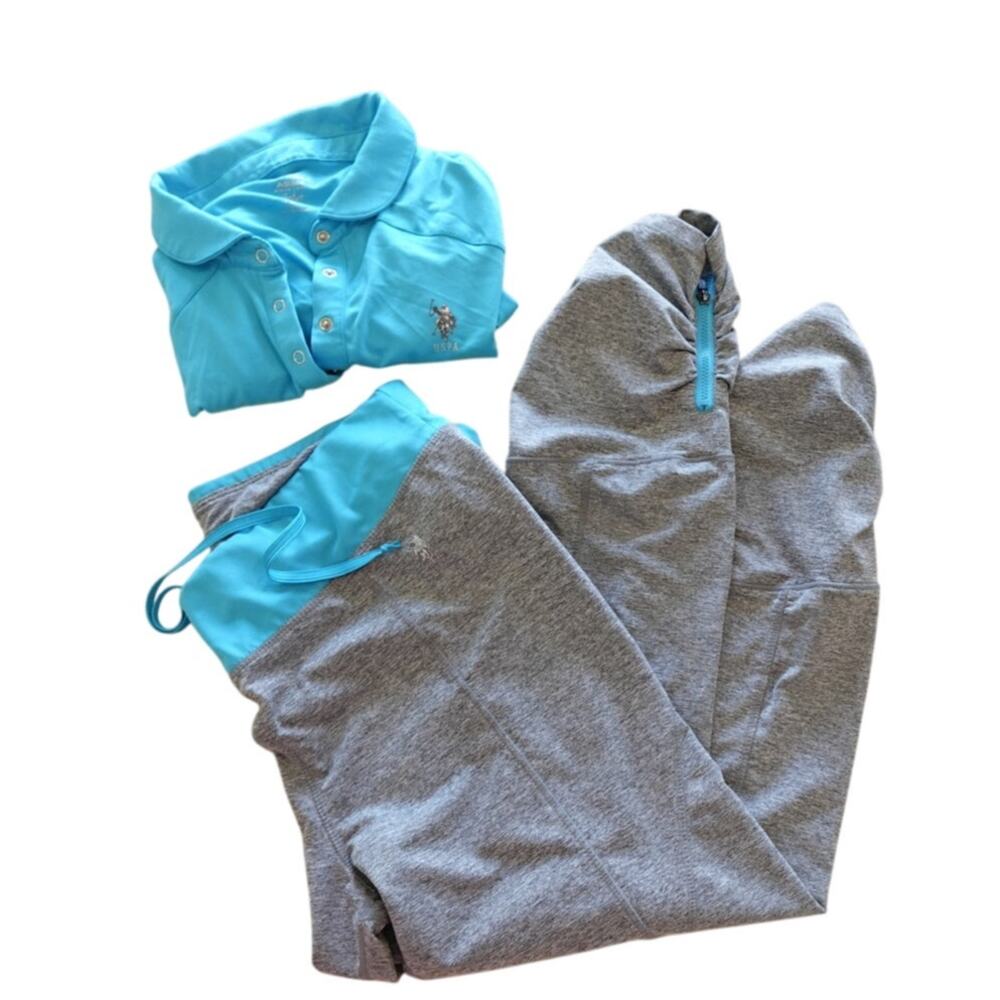 US POLO ASSOSIATION pant n top set / Aqua n Gray Size Med.